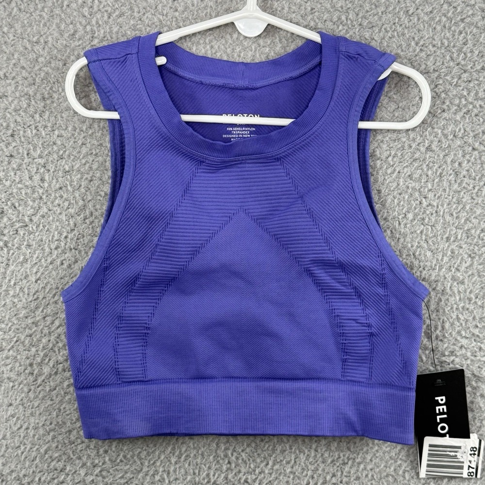 Peloton Crew Neck Sleeveless Logo Activewear Purple Crop Tank Women's Size Small